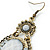 Victorian Style Dusty White Acrylic Bead, Crystal Chandelier Earrings In Antique Gold Tone - 80mm L - view 5