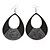 Large Black Enamel With Glitter Oval Hoop Earrings In Silver Tone - 90mm L - view 6