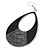 Large Black Enamel With Glitter Oval Hoop Earrings In Silver Tone - 90mm L - view 3