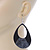 Large Black Enamel With Glitter Oval Hoop Earrings In Silver Tone - 90mm L - view 5