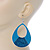 Large Teal Enamel With Glitter Oval Hoop Earrings In Silver Tone - 90mm L - view 5