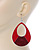 Large Red Enamel With Glitter Oval Hoop Earrings In Silver Tone - 90mm L - view 3