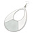 Large White Enamel With Silver Glitter Oval Hoop Earrings In Silver Tone - 90mm L - view 8