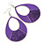 Large Purple Enamel With Glitter Oval Hoop Earrings In Silver Tone - 90mm L