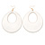 Large White Enamel Oval Hoop Earrings In Silver Tone - 85mm L - view 7