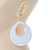 Large White Enamel Oval Hoop Earrings In Silver Tone - 85mm L - view 5