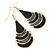 Black Enamel With Glitter Teardrop Earrings In Gold Tone - 65mm L - view 2