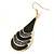 Black Enamel With Glitter Teardrop Earrings In Gold Tone - 65mm L - view 7