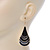Black Enamel With Glitter Teardrop Earrings In Gold Tone - 65mm L - view 6