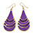 Purple Enamel With Glitter Teardrop Earrings In Gold Tone - 65mm L