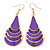 Purple Enamel With Glitter Teardrop Earrings In Gold Tone - 65mm L - view 8