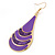 Purple Enamel With Glitter Teardrop Earrings In Gold Tone - 65mm L - view 7