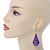 Purple Enamel With Glitter Teardrop Earrings In Gold Tone - 65mm L - view 3