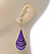 Purple Enamel With Glitter Teardrop Earrings In Gold Tone - 65mm L - view 6