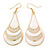 White Enamel With Glitter Teardrop Earrings In Gold Tone - 65mm L