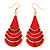 Red Enamel With Glitter Teardrop Earrings In Gold Tone - 65mm L