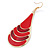 Red Enamel With Glitter Teardrop Earrings In Gold Tone - 65mm L - view 7