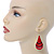 Red Enamel With Glitter Teardrop Earrings In Gold Tone - 65mm L - view 2