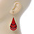 Red Enamel With Glitter Teardrop Earrings In Gold Tone - 65mm L - view 5