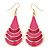 Pink Enamel With Glitter Teardrop Earrings In Gold Tone - 65mm L - view 3