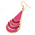 Pink Enamel With Glitter Teardrop Earrings In Gold Tone - 65mm L - view 7