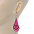 Pink Enamel With Glitter Teardrop Earrings In Gold Tone - 65mm L - view 2