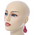 Pink Enamel With Glitter Teardrop Earrings In Gold Tone - 65mm L - view 5