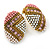Boho Style Pink/ White/ Pale Pink Beaded Oval Stud Earrings In Gold Tone - 25mm L - view 5