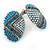 Boho Style Blue/ Teal/ Light Blue Beaded Oval Stud Earrings In Silver Tone - 25mm L - view 5