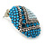 Boho Style Blue/ Teal/ Light Blue Beaded Oval Stud Earrings In Silver Tone - 25mm L - view 3