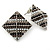 Boho Style Black/ Grey/ White Beaded Square Stud Earrings In Silver Tone - 25mm