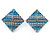 Boho Style Blue/ Light Blue/ Pale Blue Beaded Square Stud Earrings In Silver Tone - 25mm - view 7
