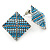 Boho Style Blue/ Light Blue/ Pale Blue Beaded Square Stud Earrings In Silver Tone - 25mm