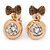 Small Gold Tone Crystal Bow Clip On Earrings - 20mm L - view 3