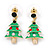 Green Enamel Crystal Christmas Tree Drop Earrings In Gold Plating - 27mm Length