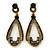 Black/ Grey Crystal Loop Drop Earrings In Gold Tone - 60mm L