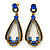 Royal/ Sky Blue Crystal Loop Drop Earrings In Gold Tone - 60mm L
