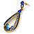 Royal/ Sky Blue Crystal Loop Drop Earrings In Gold Tone - 60mm L - view 5