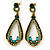 Emerald and Light Green Crystal Loop Drop Earrings In Gold Tone - 60mm L