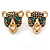 Gold Tone Black Enamel Tiger Stud Earrings - 20mm L