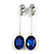 Light Blue Oval Faceted Glass Stone Metal Bar Drop Clip On Earrings In Silver Tone - 65mm L - view 2