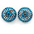 Boho Style Sky/ Light Blue Beaded Dome Stud Earrings In Silver Tone - 22mm - view 6