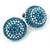 Boho Style Sky/ Light Blue Beaded Dome Stud Earrings In Silver Tone - 22mm