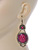 Victorian Style Magenta Acrylic Bead, Crystal Chandelier Earrings In Antique Gold Tone - 80mm L - view 6