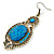 Victorian Style Blue Acrylic Bead, Crystal Chandelier Earrings In Antique Gold Tone - 80mm L - view 5