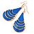 Royal Blue Enamel With Glitter Teardrop Earrings In Gold Tone - 65mm L - view 5