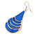 Royal Blue Enamel With Glitter Teardrop Earrings In Gold Tone - 65mm L - view 3
