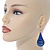 Royal Blue Enamel With Glitter Teardrop Earrings In Gold Tone - 65mm L - view 2