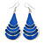 Royal Blue Enamel With Glitter Teardrop Earrings In Silver Tone - 65mm L