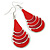 Red Enamel With Glitter Teardrop Earrings In Silver Tone - 65mm L - view 3